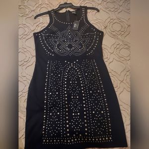 Nicole Miller black ponte knit studded sheath size large